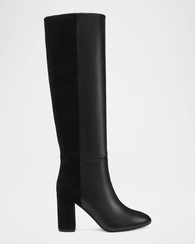 Strut Mixed Leather Knee Boots
